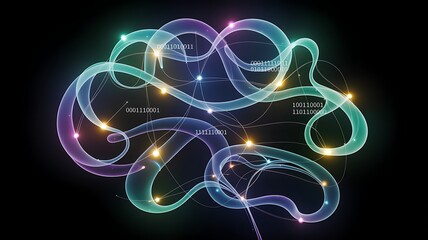 Abstract Digital Brain Illustration with Neural Network Connections and Binary Code Depicting Artificial Intelligence and Machine Learning Concepts