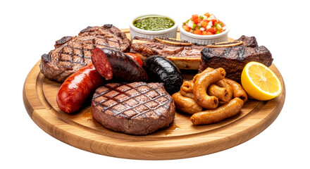 transparent background isolated gourmet grill platter steaks sausages more