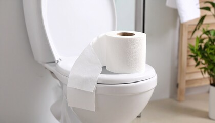 Clean Bathroom Essentials Soft Toilet Paper Roll on Toilet.