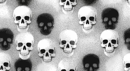 Striking black and white skull pattern creates edgy, modern aesthetic for bold designs and themes