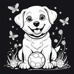 Fototapeta premium vector illustration of a small dog holding a ball