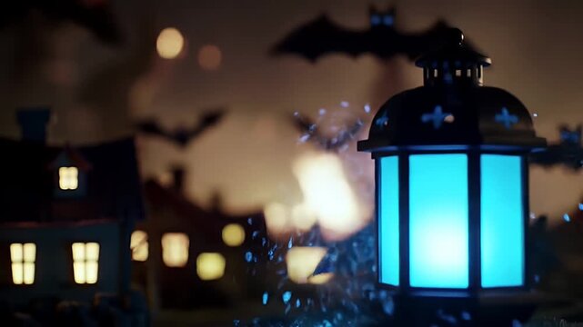 Glowing Halloween lantern illumination and batty delight on a magical night 