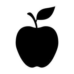 Silhouette of a Ripe Apple with Stem and Leaf on White Background