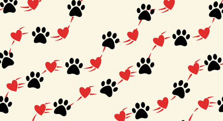 Charming pattern of paw prints and hearts, perfect for pet lovers' designs and celebrations.