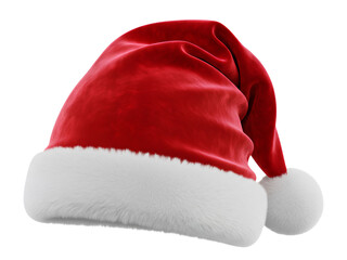 Classic Santa Claus hat isolated, perfect for a cheerful holiday theme. Great illustration of a traditional winter accessory for Christmas greetings and celebrations. PNG