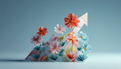 Upward Arrow Graph with Origami Flowers and Patterned Paper growth finance