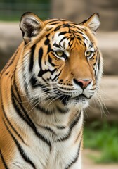 Obraz premium Captivating Portrait of a Majestic Bengal Tiger, Gaze Focused and Intense