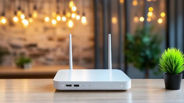 Modern Wireless Router Enhances Home Internet Connectivity with Stylish Design and Warm Lighting