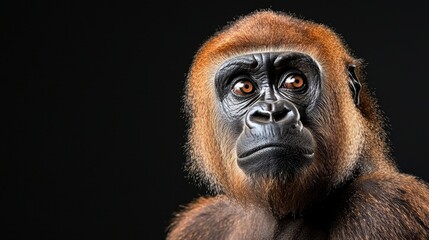 Obraz premium Majestic Close-Up of a Gorilla with Intense Gaze and Distinctive Fur Texture on Black Background