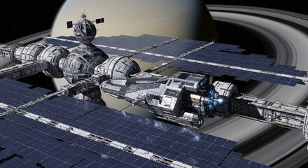 Space Station Orbiting Earth (or Another Planet).