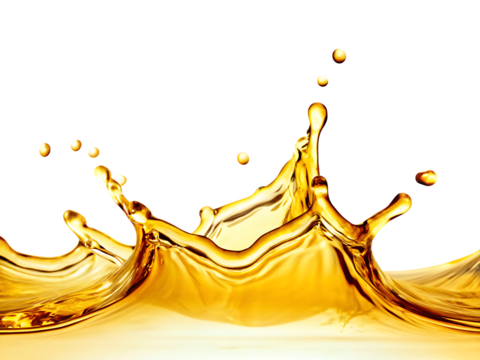 Golden liquid splash isolated on a transparent background