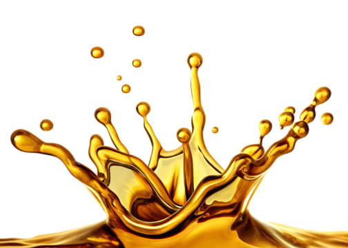 Golden liquid splash isolated on a transparent background