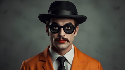 Man costume, painted face. Skull makeup. Halloween party.