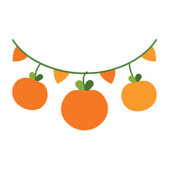 Festive halloween garland featuring bright orange pumpkins and green leaves perfect for seasonal decorations and party invitations