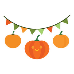 Festive halloween garland featuring bright orange pumpkins with green accents perfect for seasonal decorations and celebrations