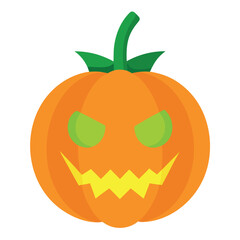 Spooky halloween pumpkin with glowing orange eyes and detailed orange skin vector illustration