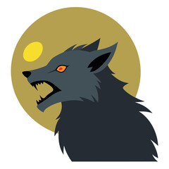 Illustrative vector design of a grey werewolf howling at a full moon under a dark night sky perfect for halloween themes