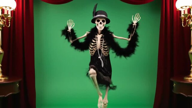 Skeleton Flapper Dancer on Stage: Vintage Vaudeville