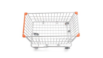 Minimalist metal shopping cart isolated on white, highlighting clean design and simplicity.