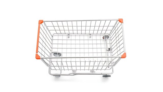 Minimalist metal shopping cart isolated on white, highlighting clean design and simplicity.