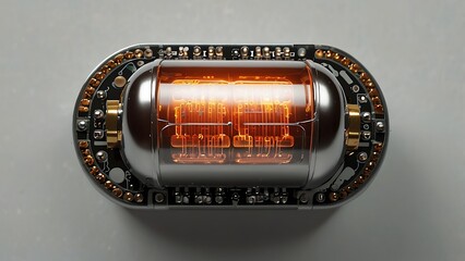 Internal circuits of a glowing capsule on a white background
