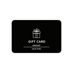 A sleek black gift card featuring a minimalist gift box icon and clear text on a white background design