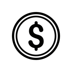 A black and white graphic of a dollar coin with a double border on a white isolated background