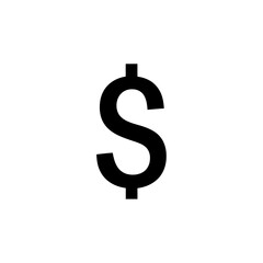A black dollar sign symbol stands prominently against a stark white background in a simple graphic design