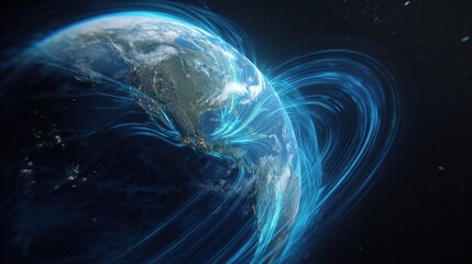 Earth showing electromagnetic field, energy flow for sci-fi or educational visuals