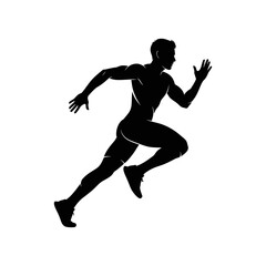 Silhouette of a male runner in motion against a white background in a dynamic pose illustration