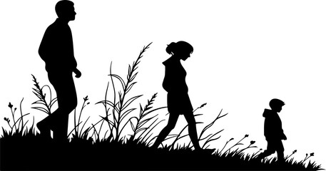 Obraz premium The image shows a silhouette of a person walking through grass or plants. 
