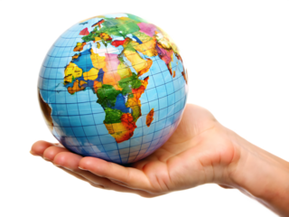 globe in hand isolated on white background PNG.AI Generated.