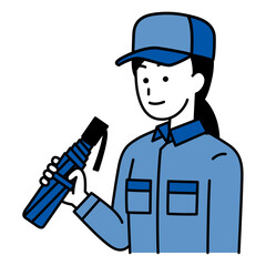 折り畳み傘を持つつなぎ作業服の女性