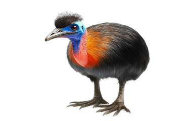 Cassowary with bright blue head isolated on transparent background