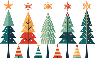 Stylized Christmas Tree Vector Illustration with Festive Decorations on a White Background