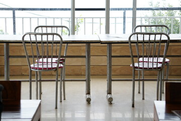 Empty Canteen Dining Area with Chairs
