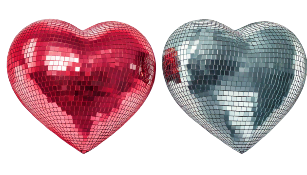 Disco, mirror, heart, 3D, icon, isolated, reflective, shiny, vibrant, colorful, party, celebration, music, dance, festive, fun, sparkling, glamorous, decorative, object, digital, illustration, design, - Powered by Adobe