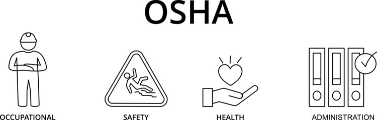 OSHA - Occupational Safety and Health Administration - Vector Illustration concept banner with icons and keywords