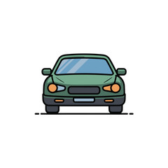 Front view of a green car illustration on a white background vehicle transportation