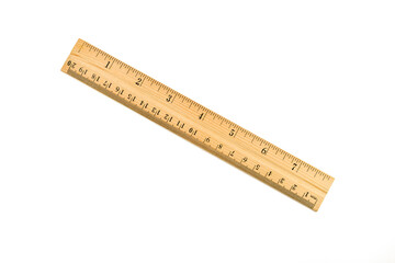 Wooden ruler isolated on white background.