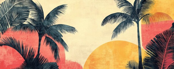 Tropical palm tree design with sunset tones and vintage aesthetic