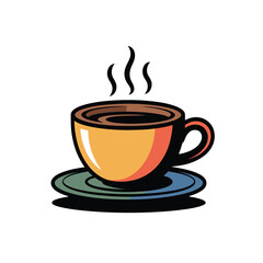 Obraz premium Steaming cup of coffee on a saucer with colorful accents coffee cup beverage