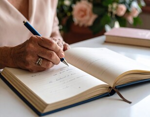 Elderly Woman Writing In Notebook