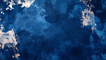 Deep Indigo Blue Watercolor Background With Distressed Grunge Overlays And Abstract Painting Elements