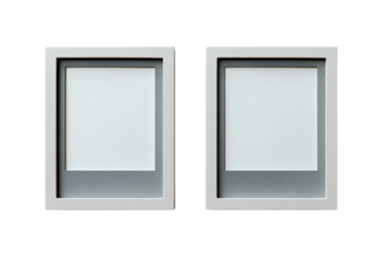 Two empty square picture frames isolated on transparent background
