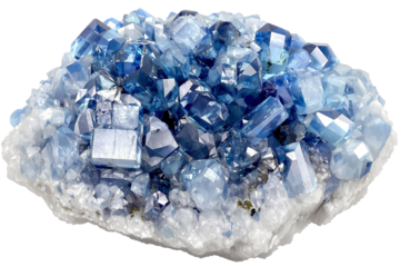Blue fluorite crystal, gemstone, gem, mineral specimen PNG transparent background isolated graphic resource cutout. Lapidary, healing, geology, rockhounding, collecting