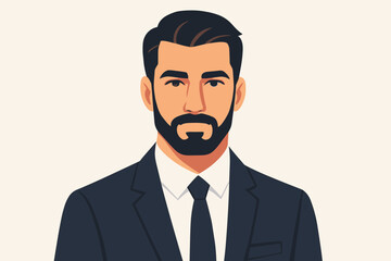 Confident businessman portrait vector illustration. Professional man in suit for corporate avatar. Handsome male character face. Modern flat design for business profile.