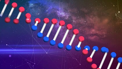 A double helix DNA strand against a starry background
