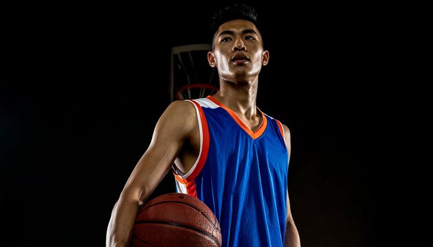 Focused Basketball Player in Dramatic Low-Light Setting