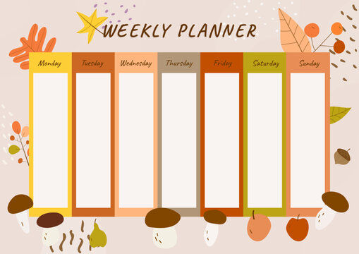 weekly planner vector, with autumn design elements
